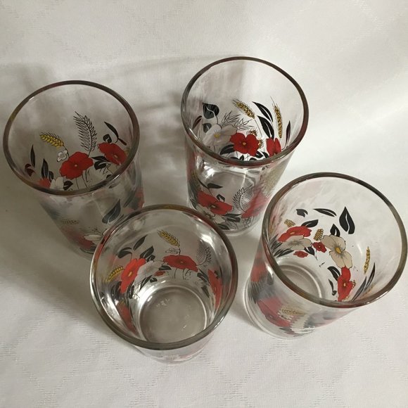 Set of Four Vintage Glass Tumbler with Floral Design Vintage - Picture 2 of 4